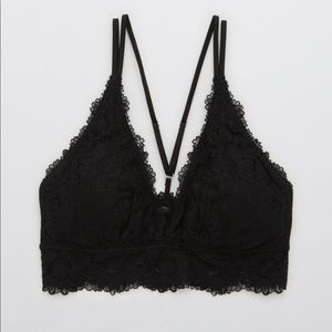 Aerie ANYTIME Sunflower Lace Padded Plunge Bralette - Black